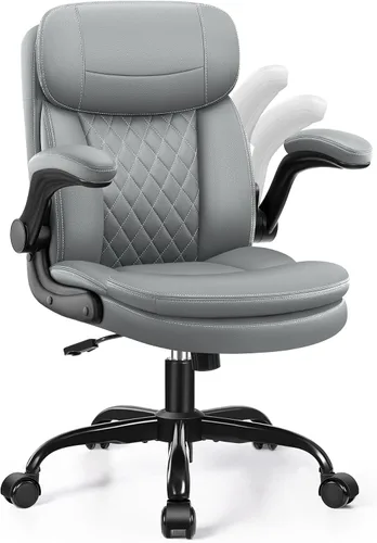 Vista 11 de Silla de oficina de cuero, silla de escritorio para computadora Negro
