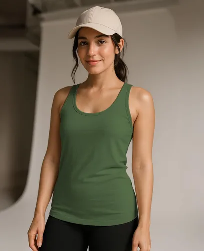 Vista 2 de Sexy Basics Paquete de 5 camisetas sin mangas PowerFlex con espalda nadadora para mujer / Camisetas sin mangas elásticas de algodón y elastano