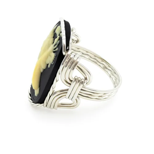 Vista 3 de Butterfly Large Cameo Sterling Silver Ring Black Jewelry (11.5)