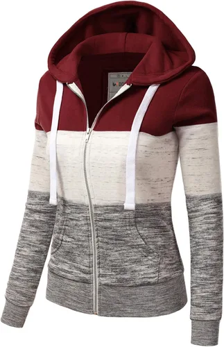 Vista 2 de Doublju - Chaqueta ligera y delgada con capucha y cremallera para mujer de talla extragrande