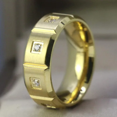 Vista 6 de WRS WEDDING RING SET Two Rings - Anillos para parejas para mujer, de oro amarillo de 10 quilates, con circonita cúbica blanca, conjuntos