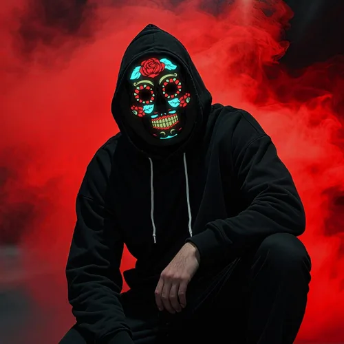 Vista 7 de Meetory Máscara LED de Halloween del Día de los Muertos con diadema