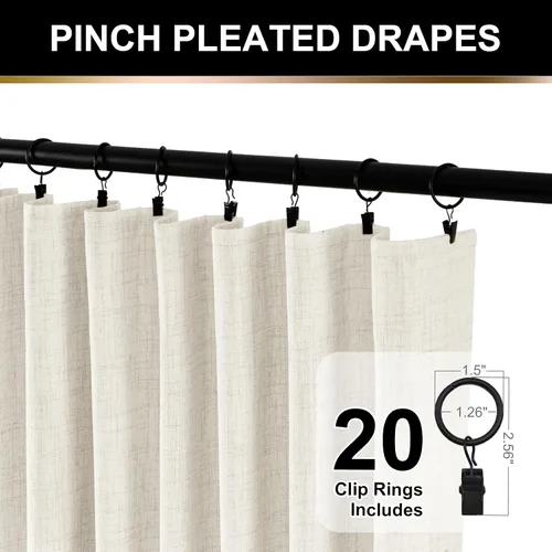 Vista 2 de Cortinas opacas completas para dormitorio de 63 pulgadas de largo, juego de 2 paneles, anillos de clip/bolsillo para barra, cortinas opacas de lino