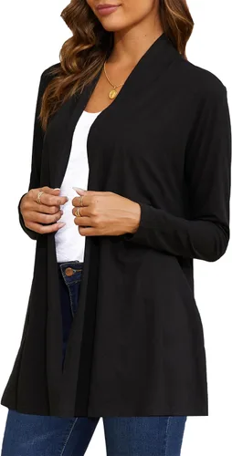 Vista 3 de Cárdigan ligero de manga larga para mujer, suave como mantequilla derretida, bonito drapeado, ropa casual elegante (S-3XL)