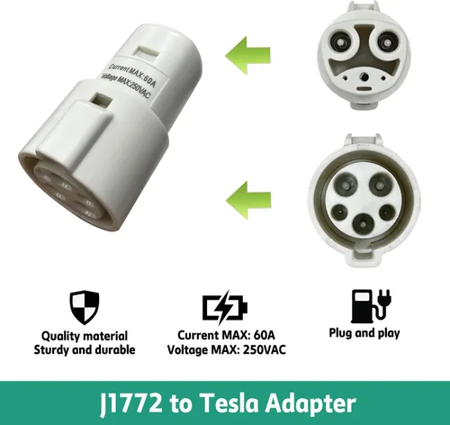 Vista 3 de Adaptador de carga J1772 a Tesla compatible con adaptador de cargador SAE J1772 EV a accesorios Tesla Model 3, Y, S, X (blanco)