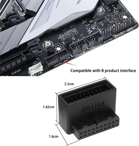 Vista 4 de 2 adaptadores USB 3.0 de 19/20 pines de 90 grados macho a hembra, L de giro recto para placa base de computadora