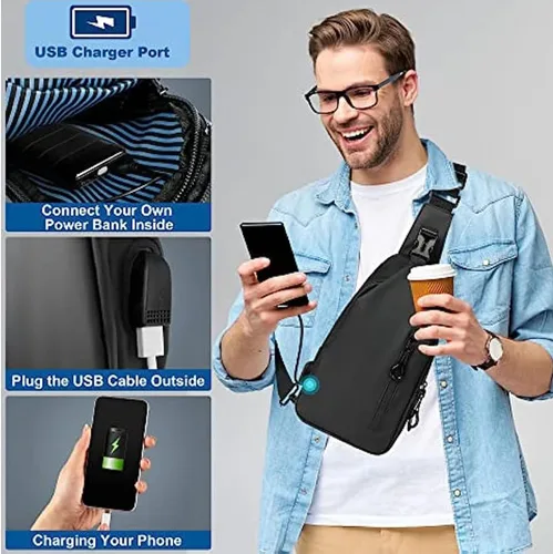 Vista 2 de Bolso bandolera de cuero, bolso impermeable para hombre, bolso de hombro para hombre, mochila cruzada para hombres, ciclismo, correr, senderismo