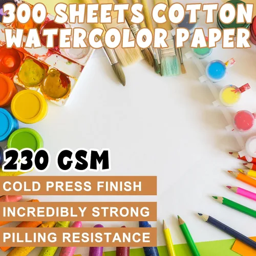 Vista 2 de TaoBary 300 hojas de papel de acuarela a granel de 4 x 4 pulgadas, paquete de papel blanco de prensa en frío, 110 libras, 230 GSM, para hacer