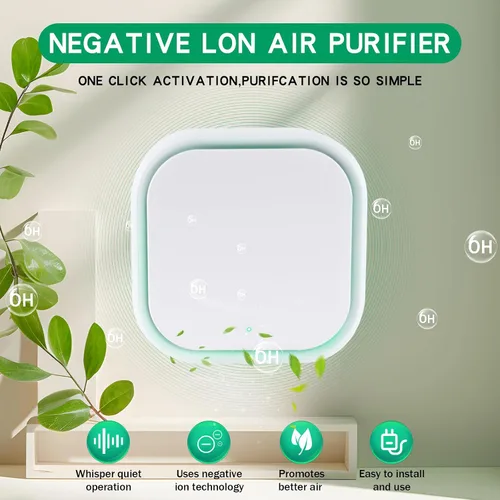 Vista 2 de Paquete de 2 purificadores de aire de iones negativos con luz nocturna, ionizadores de aire para el hogar, silencioso y portátil, enchufable