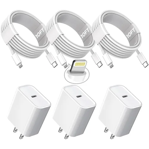 Vista 7 de Cargador rápido para iPhone, [certificado MFi] Bloque de carga rápida USB C de 20 W con cable de Tipo-C a Lightning de 10 pies, carga súper rápida
