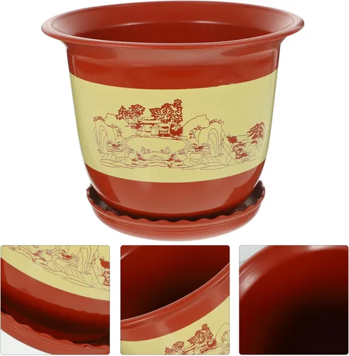 Vista 9 de FAVOMOTO 6pcs Large Thickened Red Clay Plastic Orchid Pots with Saucers, Indoor Succulent Nursery Plant Containers for Drainage and Transplanting