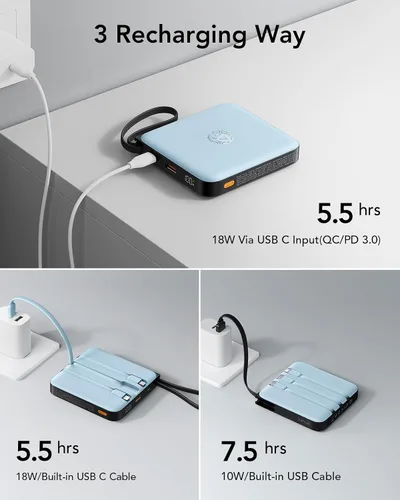 Vista 5 de VRURC Cargador portátil con 4 cables incorporados, paquete de batería de 20000mAh Cargador portátil PD 20W de carga rápida, banco de energía