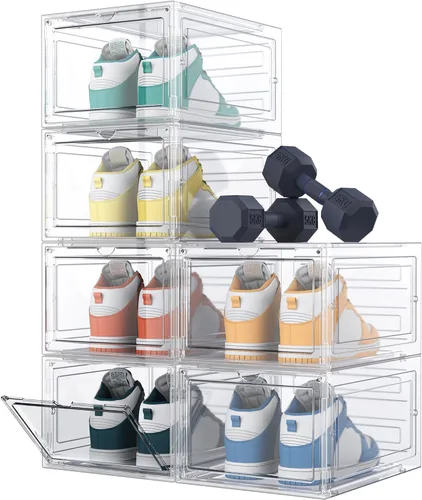 Vista 9 de HOMIDEC Almacenamiento de zapatos, paquete de 6 organizadores de zapatos de plástico duro, cajas de zapatos de plástico transparente apilables