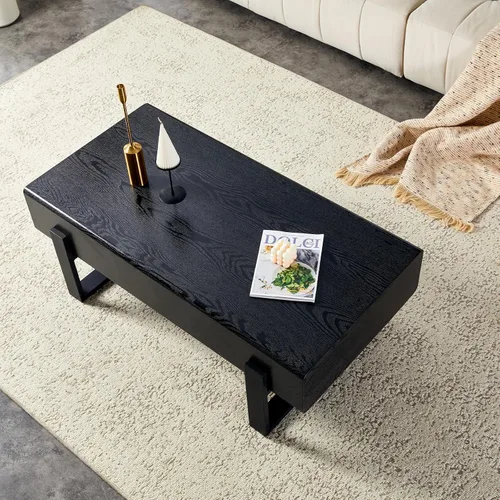 Vista 9 de Mesa de Centro Rectangular de 47.24", Mesa de Centro de Madera con Tablero de 7.8" de Grosor, Patas de Metal, Esquinas Redondeadas para Sala