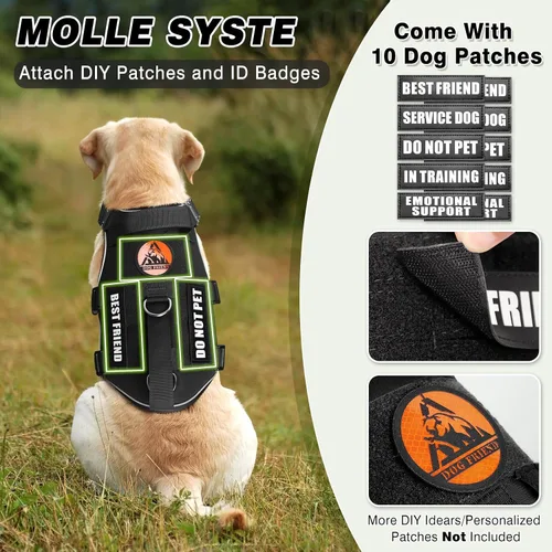 Vista 3 de Juego de chaleco y correa táctico para perro de servicio, arnés resistente con hebillas de metal para perros de tamaño mediano, chaleco ajustable