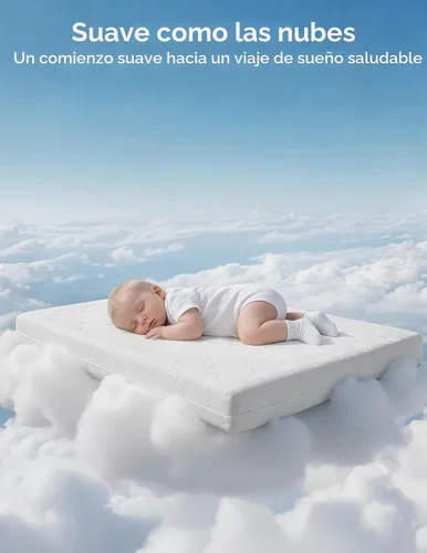 Vista 2 de BABELIO Colchón transpirable para cuna, de doble cara, espuma viscoelástica, impermeable, funda extraíble y lavable a máquina, para niños pequeños