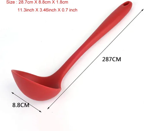 Vista 2 de Juego de 2 cucharones de silicona para sopa, antiadherentes, resistentes al calor, mango largo, irrompible, grande, redonda, para cocina en casa