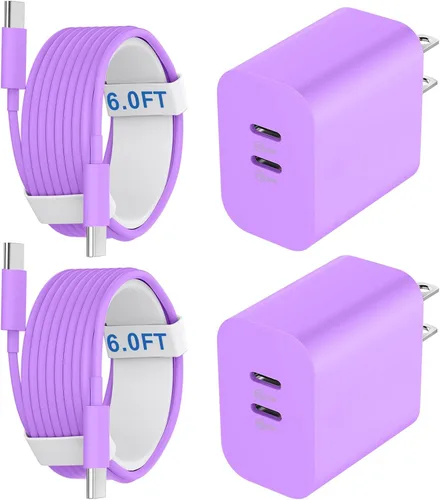 Vista 12 de Cargador para teléfono 15/16/17 Pro Max de carga rápida, bloque de carga USB C de doble puerto de 20 W con cable de carga USB C a C de 6.6 pies