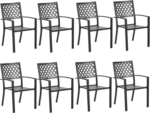 Vista 18 de MFSTUDIO Juego de 4 sillas de comedor apilables para patio, hierro forjado Patrón de red