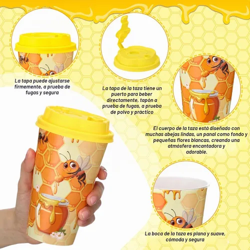 Vista 3 de Yungyan 16 juegos de tazas de golosinas con tapas y pajitas para decoraciones de cumpleaños, reutilizables, 16 onzas, vasos de plástico para dulces