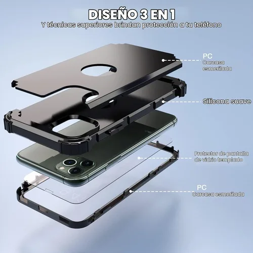 Vista 8 de IDweel Funda para iPhone 11 Pro Max con protector de pantalla de vidrio templado, híbrida 3 en 1 a prueba de golpes, delgada, resistente, cubierta