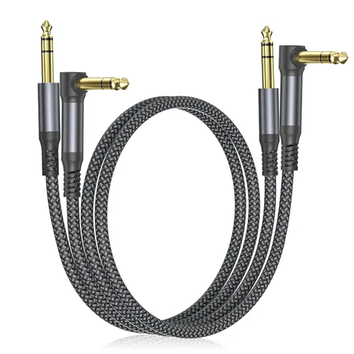 Vista 10 de Elebase Paquete de 2 cables TRS para instrumentos de 1/4 de pulgada de 3.3 pies, acodado a recto, conector macho jack estéreo de 6.35mm, línea