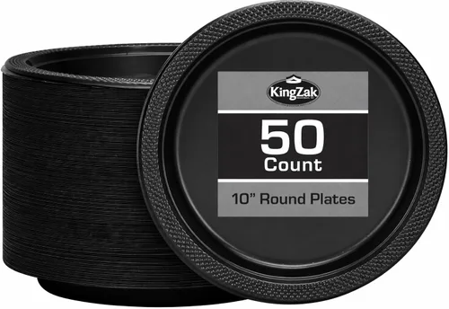 Vista 8 de Hanna K. Signature - Platos de plástico negro para fiesta, platos desechables de 7 pulgadas, 50 unidades, suministros de fiesta para aperitivos