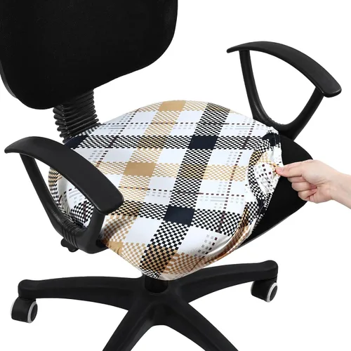 Vista 40 de Smiry Fundas de asiento impresas para silla de computadora de oficina, ajuste elástico, universal para silla giratoria de escritorio, lavables, Beige