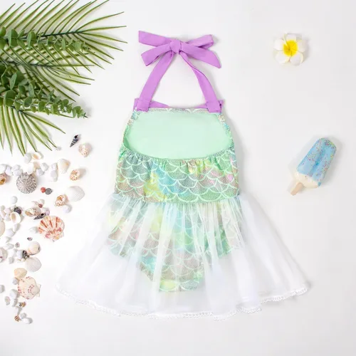 Vista 3 de LYSMuch 3Mo-6T - Mameluco de sirena de una pieza para niña, vestido sin mangas, vestido de tul