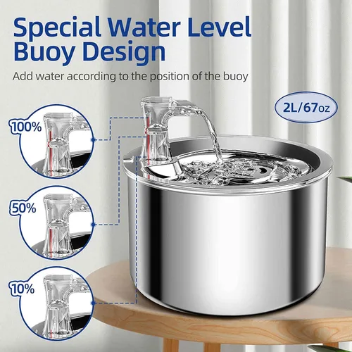 Vista 3 de Fuente de agua de acero inoxidable para gatos, fuente de acero inoxidable 304, cuenco de agua circulante para gatos, fácil de usar para gatos