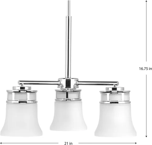 Vista 8 de Progress Lighting Cascadia Collection - Candelabro costero de cristal grabado con 3 luces, cromado pulido