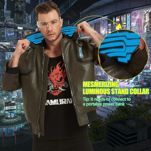 Vista 2 de Chaqueta táctica de cosplay con cuello alto brillante para hombre Collar verde-azul