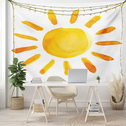 Vista 6 de Ambesonne Tapiz grunge, ilustración de sol, pincel de acuarela, estilo de pintura, imagen de sala de juegos, decoración de tela para colgar