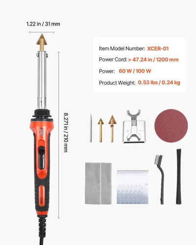 Vista 7 de VEVOR Kit de soldador de plástico, soldador de plástico de doble potencia de 60 W/100 W, con 3 puntas de soldadura y 20 varillas de soldadura