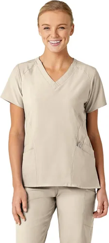 Vista 21 de Uniformes Médicos Wink para Mujer, W123, Blusas Estilizadas con Cuello en V y 5 Bolsillos Negro