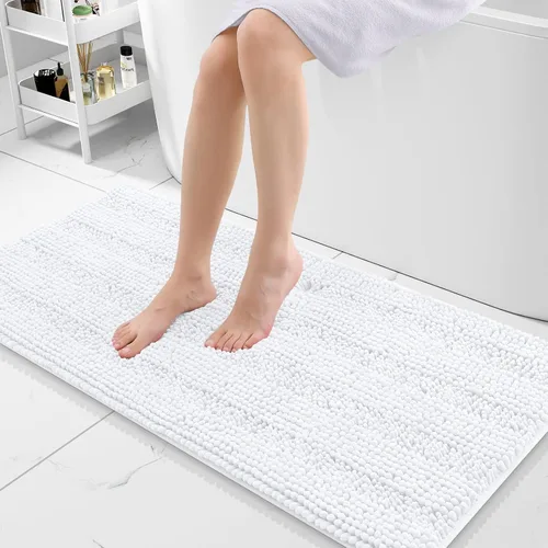 Vista 274 de Grandaily Alfombras de baño de felpilla a rayas de 24 x 16 pulgadas, extra gruesas y suaves, absorbentes, parte trasera de goma, alfombra de ducha