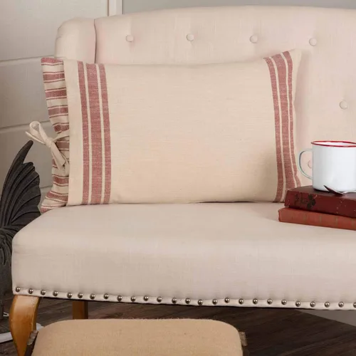 Vista 7 de Piper Classics Market Place Funda de Almohada Euro Sham Acolchada con Rayas Ticking Rojas, 26" x 26", Ropa de Cama Estilo Granja Roja y Crema