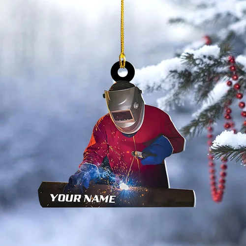 Vista 5 de Adornos de soldador personalizados, adorno de árbol de Navidad con nombre personalizado, regalo perfecto para soldador