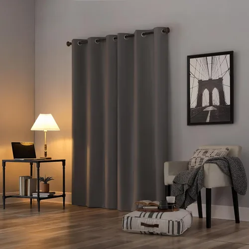 Vista 2 de Sun Zero Cyrus - Par de paneles de cortinas térmicas 100 % opacas con ojales, color gris, 40 x 84 pulgadas