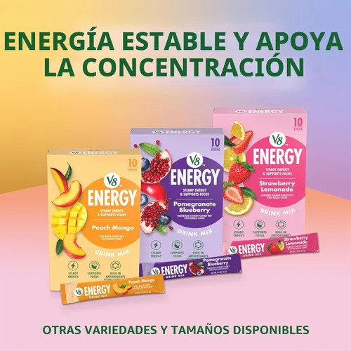 Vista 7 de V8 Energy Peach Mango - Bebida energética en polvo, paquete de 0.10 onzas (10 unidades)