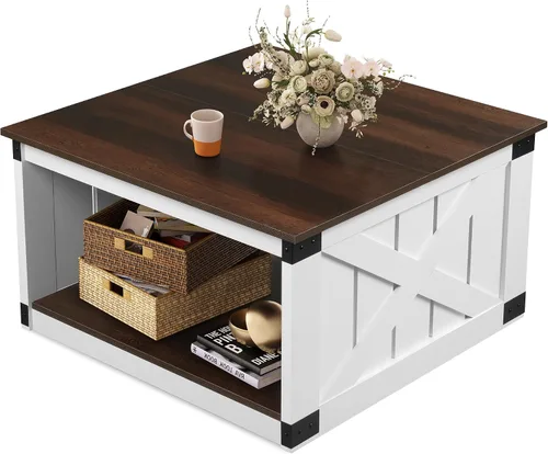 Vista 16 de WLIVE Mesa de Centro, Mesa de Centro Estilo Granja de 43" con Estante de Almacenamiento y Soporte Resistente en Forma de V, Mesa Central de Madera