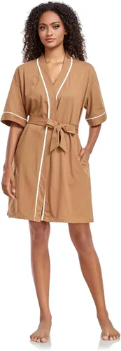 Vista 160 de COLORFULLEAF Bata de baño de manga corta para mujer, 100% algodón, longitud hasta la rodilla, con bolsillos