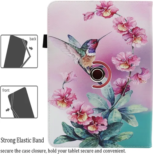 Vista 3 de Funda universal para tablet Android de 10 y 10.1 pulgadas, Dluggs de piel sintética con rotación de 360 grados, soporte multiángulo