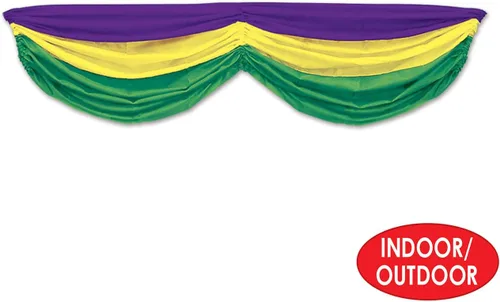 Vista 4 de Banderines de tela Mardi Gras (dorado-amarillo, verde, púrpura) Accesorio de fiesta (1 unidad) (1/paquete)