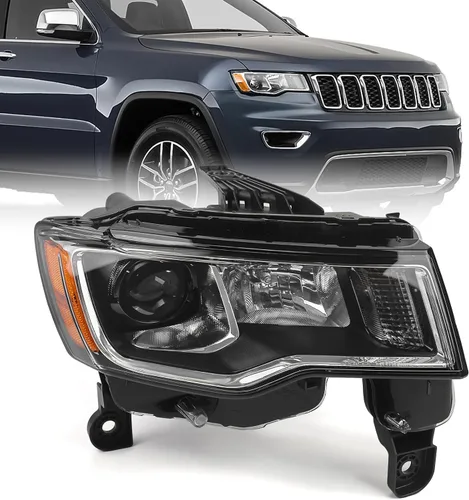 Vista 9 de FIONE - Para Jeep Grand Cherokee Conjunto de Faros Delanteros 2017 2018 2019 2020 2021 [Modelo Halógeno] Carcasa Negra Faros Proyectores Cabeza