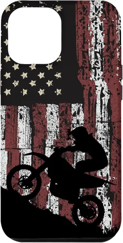 Vista 26 de Motocross Dirt Track Racing - Carcasa para iPhone 17, diseño de bandera de EE. UU., estilo vintage