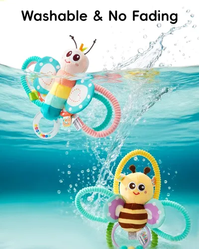 Vista 7 de Jollybaby Sonajeros suaves para bebés y juguete de anillos de peluche para recién nacidos de 0-3-6-12 meses, juguetes sensoriales y de desarrollo