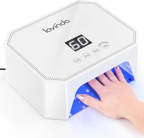 Vista 11 de Lavinda Lámpara de uñas LED UV de 54 W, luz de uñas de gel enchufable con pantalla LCD, 4 temporizadores, sensor automático, longitud de onda doble
