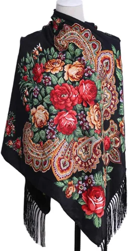 Vista 2 de Bufanda tradicional con borla exótica para mujer, cálida, suave, grande, rectangular, a la moda, bufandas