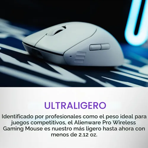 Vista 4 de Alienware Pro - Ratón inalámbrico para juegos - Conectividad inalámbrica de 2.4GHz/USB con cable, DPI ajustable, tecnología de sensor óptico, 6 Luz